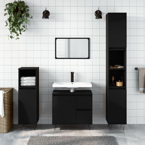 BOWEKAM Möbel, Möbelsets, Badezimmermöbel, Badezimmerschrank, schwarz, 30 x 30 x 190 cm, Holzwerkstoff von BOWEKAM
