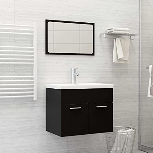 BOWEKAM Möbel, Möbelsets, Badezimmermöbel-Set, Badezimmermöbel-Set, schwarzes Holzwerkstoff von BOWEKAM