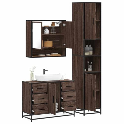 BOWEKAM Möbel, Möbelsets, Badezimmermöbel-Sets, 3-teiliges Badezimmermöbel-Set, braunes Eichenholz von BOWEKAM