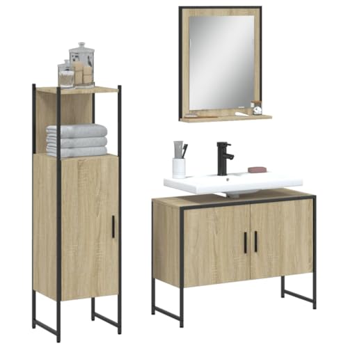 BOWEKAM Möbel, Möbelsets, Badezimmermöbel-Sets, 3-teiliges Badezimmerschrank-Set, Sonoma-Eiche, Holzwerkstoff von BOWEKAM