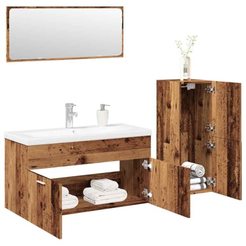 BOWEKAM Möbel, Möbelsets, Badezimmermöbel-Sets, 4-teiliges Badezimmermöbel-Set, Altholz, Holzwerkstoff von BOWEKAM