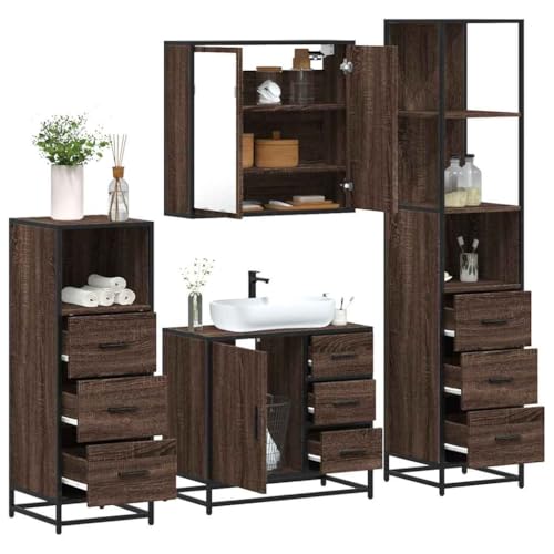 BOWEKAM Möbel, Möbelsets, Badezimmermöbel-Sets, 4-teiliges Badezimmermöbel-Set, braunes Eichenholz von BOWEKAM