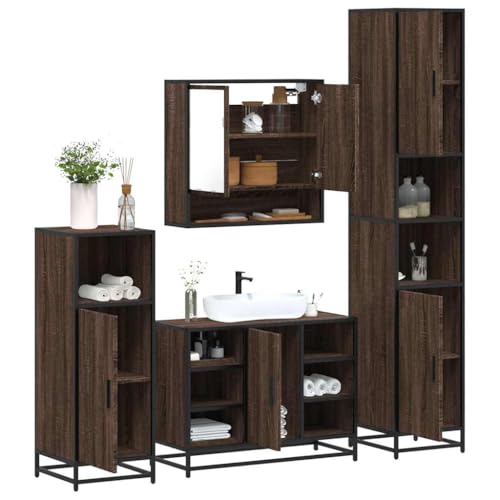 BOWEKAM Möbel, Möbelsets, Badezimmermöbel-Sets, 4-teiliges Badezimmermöbel-Set, braunes Eichenholz von BOWEKAM