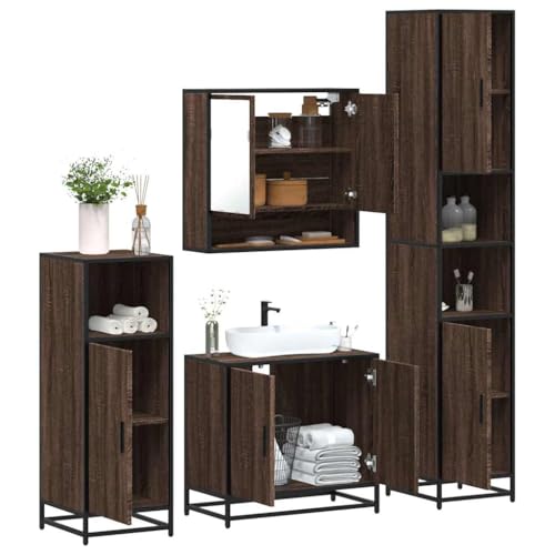 BOWEKAM Möbel, Möbelsets, Badezimmermöbel-Sets, 4-teiliges Badezimmermöbel-Set, braunes Eichenholz von BOWEKAM