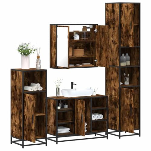BOWEKAM Möbel, Möbelsets, Badezimmermöbel-Sets, 4-teiliges Badezimmermöbel-Set, geräuchertes Eichenholz von BOWEKAM