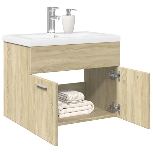 BOWEKAM Möbel, Möbelsets, Badezimmermöbel-Sets, Waschbeckenschrank mit integriertem Waschbecken, Sonoma-Eiche von BOWEKAM