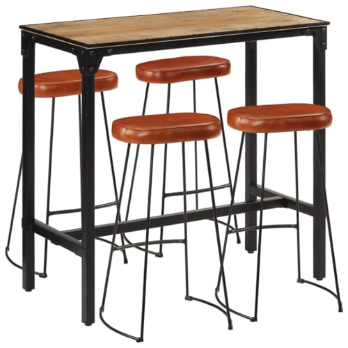 BOWEKAM Möbel, Möbelsets, Küchen- und Esszimmermöbel-Sets, 5-teiliges Bar-Set, massives raues Holz, Mango und Metall von BOWEKAM