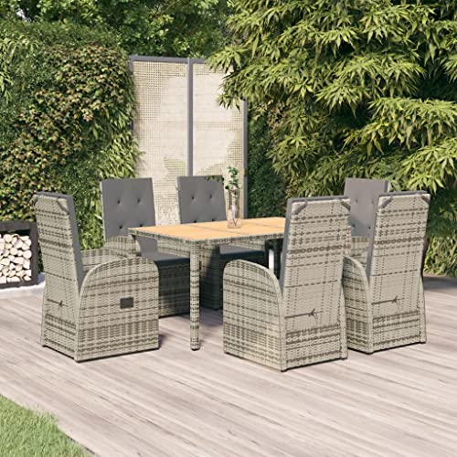 BOWEKAM Möbel, Outdoor-Möbel, Gartenmöbel-Set, 7-teiliges Garten-Esszimmer-Set, Poly-Rattan und Massivholz, Akazie von BOWEKAM