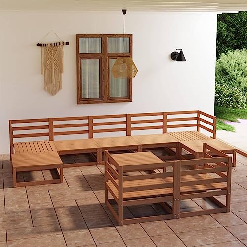 BOWEKAM Möbel, Outdoor-Möbel, Gartenmöbel-Sets, 10-teiliges Garten-Lounge-Set, Honigbraun, massives Kiefernholz von BOWEKAM