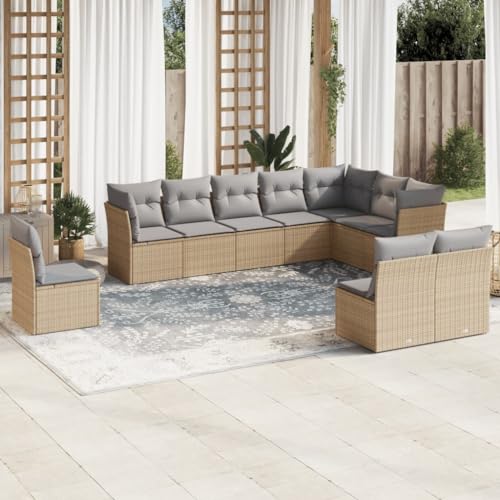 BOWEKAM Möbel, Outdoor-Möbel, Gartenmöbel-Sets, 10-teiliges Gartensofa-Set mit Kissen, Beige, Polyrattan von BOWEKAM