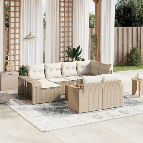 BOWEKAM Möbel, Outdoor-Möbel, Gartenmöbel-Sets, 11-teiliges Gartensofa-Set mit Kissen, Beige, Polyrattan von BOWEKAM