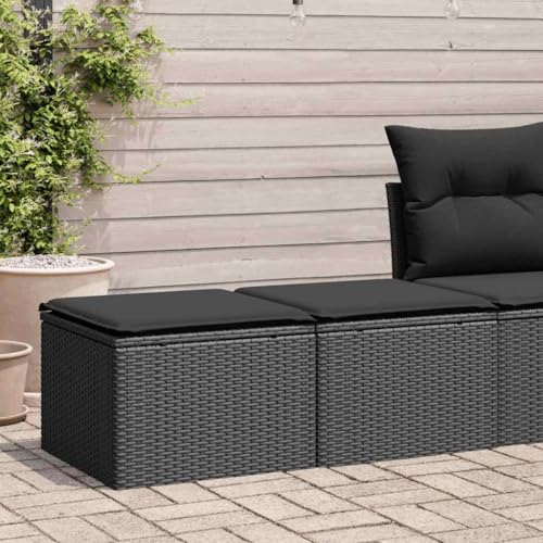 BOWEKAM Möbel, Outdoor-Möbel, Gartenmöbel-Sets, 2-teiliges Gartensofa-Set mit Kissen, schwarzes Polyrattan-Akazie von BOWEKAM