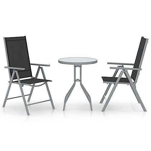 BOWEKAM Möbel, Outdoor-Möbel, Gartenmöbel-Sets, 3-teiliges Bistro-Set, Aluminium und Textilene, Silber von BOWEKAM