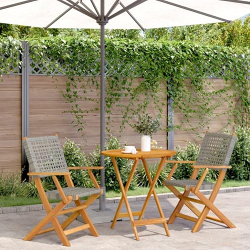 BOWEKAM Möbel, Outdoor-Möbel, Gartenmöbel-Sets, 3-teiliges Bistro-Set, graues Polyrattan und Massivholz von BOWEKAM
