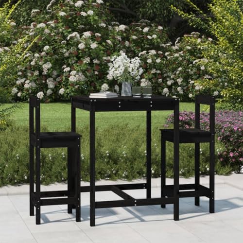 BOWEKAM Möbel, Outdoor-Möbel, Gartenmöbel-Sets, 3-teiliges Gartenbar-Set, schwarzes Massivholz, Kiefer von BOWEKAM