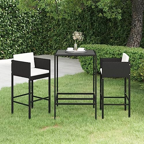 BOWEKAM Möbel, Outdoor-Möbel, Gartenmöbel-Sets, 3-teiliges Gartenbar-Set mit Kissen, Polyrattan, Schwarz BOWEKAM Möbel, Outdoor-Möbel, Gartenmöbel-Sets, 3-teiliges Gartenbar-Set mit Kissen, Polyrattan, Schwarz von BOWEKAM