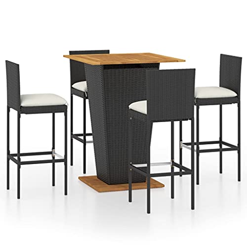 BOWEKAM Möbel, Outdoor-Möbel, Gartenmöbel-Sets, 5-teiliges Bar-Set mit Kissen, Polyrattan, Schwarz von BOWEKAM