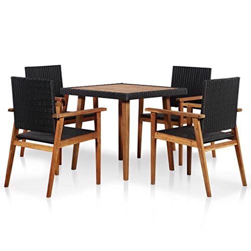 BOWEKAM Möbel, Outdoor-Möbel, Gartenmöbel-Sets, 5-teiliges Esszimmer-Set, Polyrattan, Schwarz und Braun von BOWEKAM