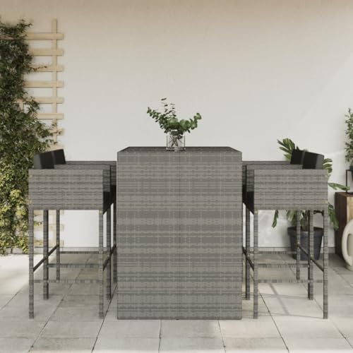 BOWEKAM Möbel, Outdoor-Möbel, Gartenmöbel-Sets, 5-teiliges Garten-Bar-Set mit Kissen, graues Polyrattan BOWEKAM Möbel, Outdoor-Möbel, Gartenmöbel-Sets, 5-teiliges Garten-Bar-Set mit Kissen, graues Polyrattan von BOWEKAM