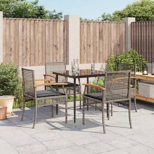 BOWEKAM Möbel, Outdoor-Möbel, Gartenmöbel-Sets, 5-teiliges Garten-Ess-Set mit Kissen, graues Polyrattan von BOWEKAM