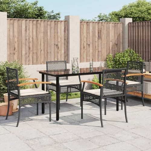 BOWEKAM Möbel, Outdoor-Möbel, Gartenmöbel-Sets, 5-teiliges Garten-Ess-Set mit Kissen, schwarzes Polyrattan von BOWEKAM