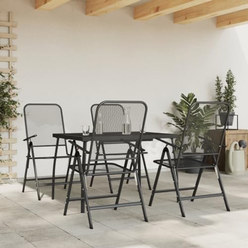 BOWEKAM Möbel, Outdoor-Möbel, Gartenmöbel-Sets, 5-teiliges Garten-Esstisch-Set, anthrazitfarbenes Metallgeflecht von BOWEKAM