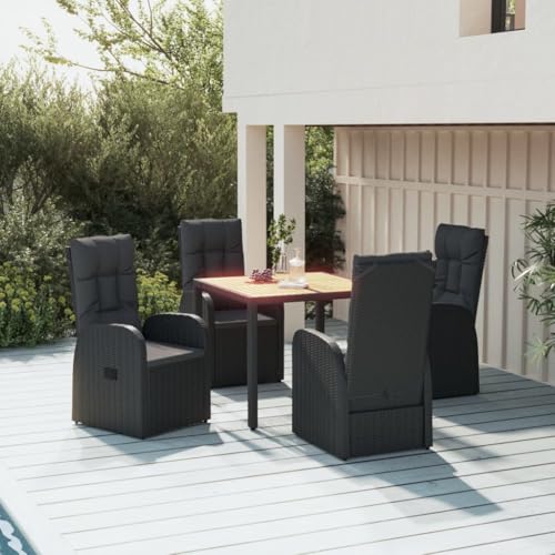 BOWEKAM Möbel, Outdoor-Möbel, Gartenmöbel-Sets, 5-teiliges Garten-Esstisch-Set, schwarzes Poly-Rattan und Massivholz-Akazie BOWEKAM Möbel, Outdoor-Möbel, Gartenmöbel-Sets, 5-teiliges Garten-Esstisch-Set, schwarzes Poly-Rattan und Massivholz-Akazie von BOWEKAM