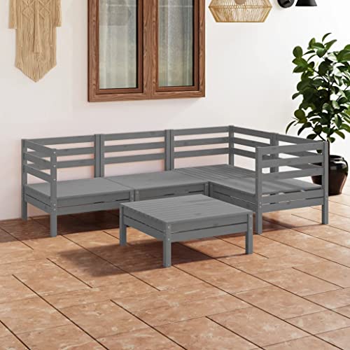 BOWEKAM Möbel, Outdoor-Möbel, Gartenmöbel-Sets, 5-teiliges Garten-Lounge-Set, massives Kiefernholz, Grau von BOWEKAM