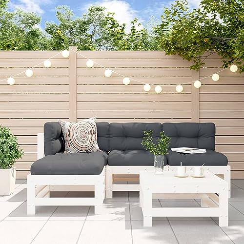 BOWEKAM Möbel, Outdoor-Möbel, Gartenmöbel-Sets, 5-teiliges Garten-Lounge-Set, weiß, Massivholz, Kiefer von BOWEKAM