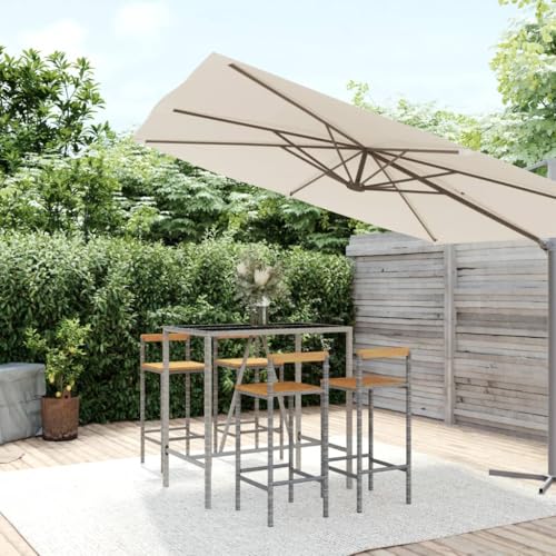 BOWEKAM Möbel, Outdoor-Möbel, Gartenmöbel-Sets, 5-teiliges Gartenbar-Set, graues Polyrattan und Akazienholz von BOWEKAM