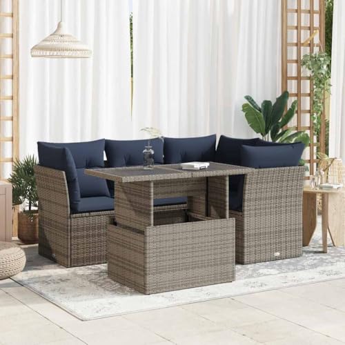 BOWEKAM Möbel, Outdoor-Möbel, Gartenmöbel-Sets, 5-teiliges Gartensofa-Set mit Kissen, Poly-Rattan-Akazie, Grau von BOWEKAM
