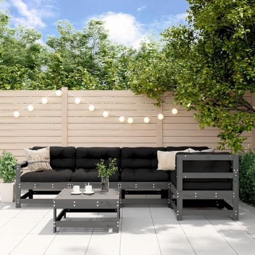 BOWEKAM Möbel, Outdoor-Möbel, Gartenmöbel-Sets, 6-teiliges Garten-Lounge-Set, Grau, Massivholz, Kiefer von BOWEKAM