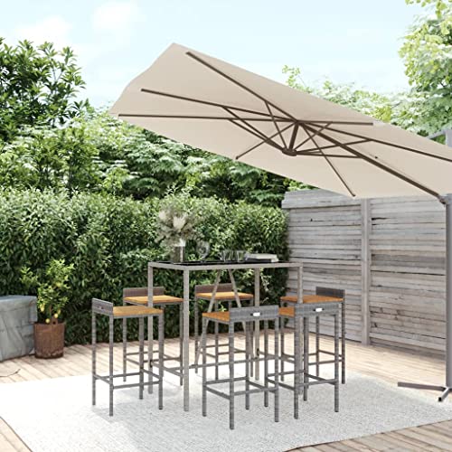 BOWEKAM Möbel, Outdoor-Möbel, Gartenmöbel-Sets, 7-teiliges Garten-Bar-Set, graues Poly-Rattan und Massivholz-Akazie von BOWEKAM
