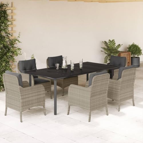 BOWEKAM Möbel, Outdoor-Möbel, Gartenmöbel-Sets, 7-teiliges Garten-Ess-Set mit Kissen, hellgraues Polyrattan BOWEKAM Möbel, Outdoor-Möbel, Gartenmöbel-Sets, 7-teiliges Garten-Ess-Set mit Kissen, hellgraues Polyrattan von BOWEKAM