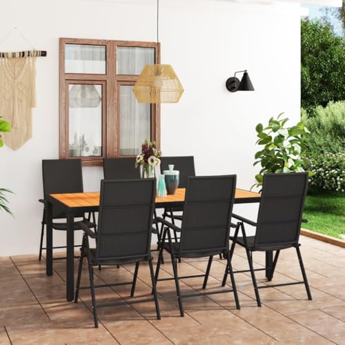BOWEKAM Möbel, Outdoor-Möbel, Gartenmöbel-Sets, 7-teiliges Garten-Esstisch-Set, Schwarz und Braun von BOWEKAM