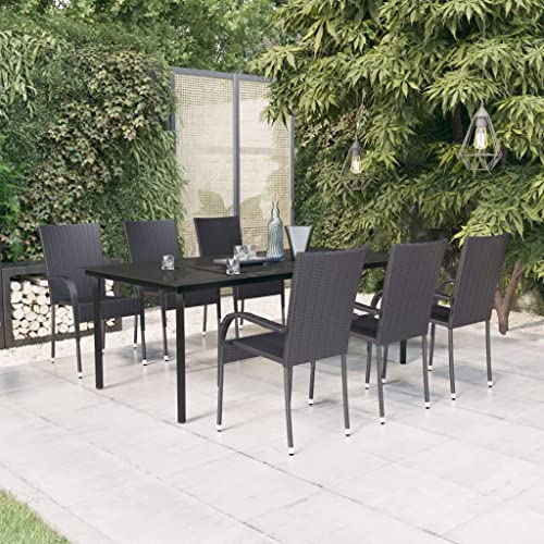 BOWEKAM Möbel, Outdoor-Möbel, Gartenmöbel-Sets, 7-teiliges Garten-Esstisch-Set, Schwarz von BOWEKAM