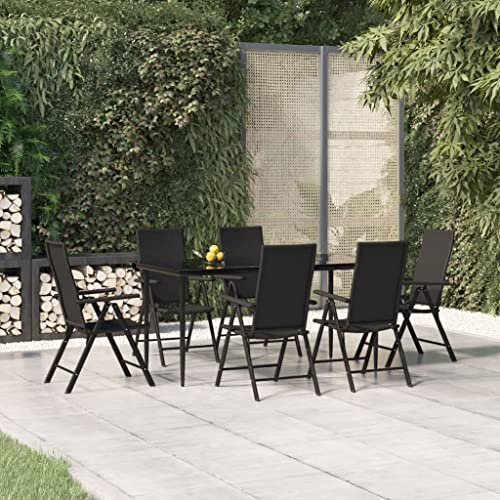BOWEKAM Möbel, Outdoor-Möbel, Gartenmöbel-Sets, 7-teiliges Garten-Esstisch-Set, schwarzes Polyrattan von BOWEKAM