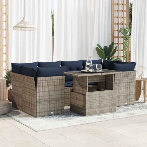 BOWEKAM Möbel, Outdoor-Möbel, Gartenmöbel-Sets, 7-teiliges Gartensofa-Set mit Kissen, graues Polyrattan-Akazie von BOWEKAM