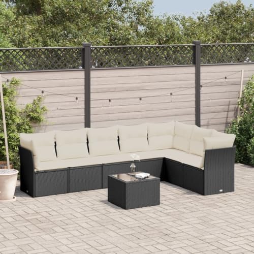 BOWEKAM Möbel, Outdoor-Möbel, Gartenmöbel-Sets, 8-teiliges Gartensofa-Set mit Kissen, schwarzes Polyrattan von BOWEKAM