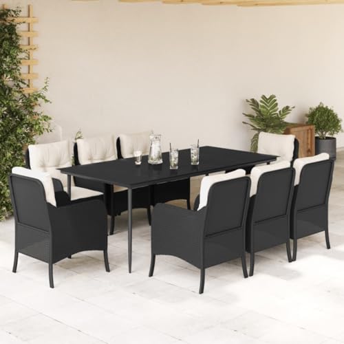 BOWEKAM Möbel, Outdoor-Möbel, Gartenmöbel-Sets, 9-teiliges Garten-Ess-Set mit Kissen, schwarzes Polyrattan BOWEKAM Möbel, Outdoor-Möbel, Gartenmöbel-Sets, 9-teiliges Garten-Ess-Set mit Kissen, schwarzes Polyrattan von BOWEKAM