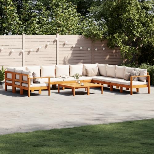 BOWEKAM Möbel, Outdoor-Möbel, Gartenmöbel-Sets, 9-teiliges Gartensofa-Set mit Kissen, Massivholz, Akazie von BOWEKAM