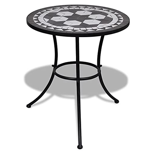 BOWEKAM Möbel, Outdoor-Möbel, Outdoor-Tische, Bistrotisch, Schwarz und Weiß, 60 cm, Mosaik von BOWEKAM