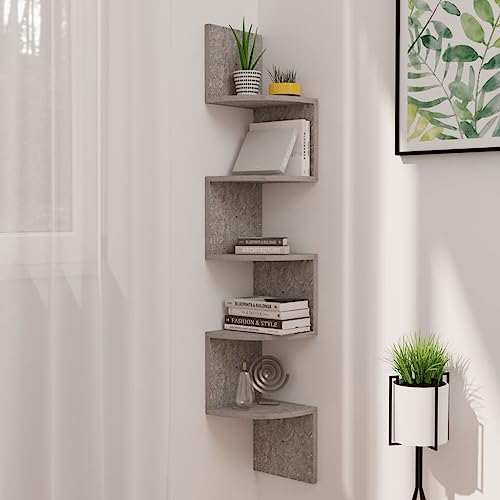BOWEKAM Möbel, Regale, Wandregale und Latten, Wand-Eckregal, Betongrau, 19 x 19 x 123 cm, Holzwerkstoff von BOWEKAM