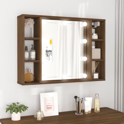 BOWEKAM Möbel, Schränke & Aufbewahrung, Spiegelschrank mit LED, braune Eiche, 76 x 15 x 55 cm von BOWEKAM