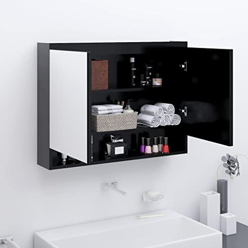BOWEKAM Möbel, Schränke & Aufbewahrung, Waschtischunterschränke, Badezimmer-Waschtischunterschrank, Badezimmer-Spiegelschrank, 80 x 15 x 60 cm, MDF, Anthrazit von BOWEKAM