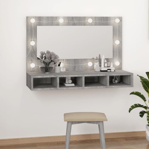BOWEKAM Möbel, Schränke & Aufbewahrung, Waschtischunterschrank, Badezimmerunterschrank, Spiegelschrank mit LED, Grau, Sonoma, 90 x 31,5 x 62 cm von BOWEKAM