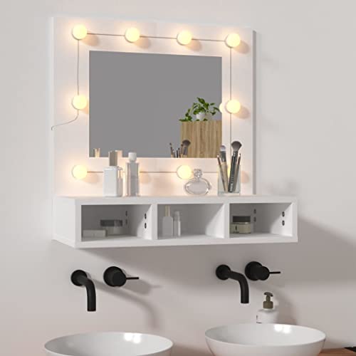 BOWEKAM Möbel, Schränke & Aufbewahrung, Waschtischunterschrank, Badezimmerunterschrank, Spiegelschrank mit LED, Weiß, 60 x 31,5 x 62 cm von BOWEKAM