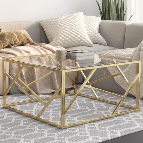 BOWEKAM Möbel, Tische, Akzenttische, Couchtische, Couchtisch, goldfarbener Edelstahl und gehärtetes Glas von BOWEKAM