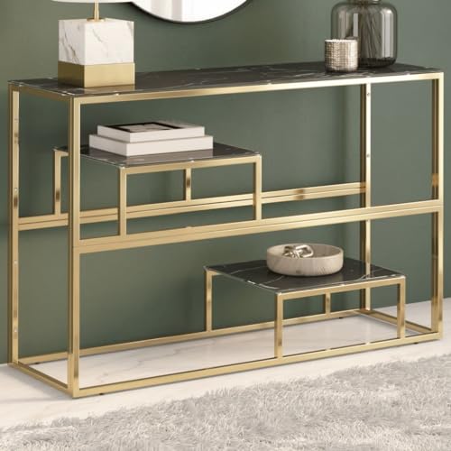 BOWEKAM Möbel, Tische, Akzenttische, Konsolentische, Konsolentisch, goldfarbener Edelstahl und gehärtetes Glas BOWEKAM Möbel, Tische, Akzenttische, Konsolentische, Konsolentisch, goldfarbener Edelstahl und gehärtetes Glas von BOWEKAM