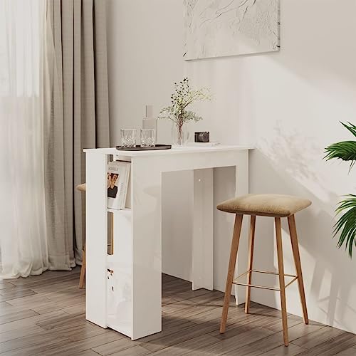 BOWEKAM Möbel, Tische, Küchen- und Esszimmertische, Bartisch mit Ablage, Hochglanz-Weiß, 102 x 50 x 103,5 cm, Holzwerkstoff von BOWEKAM